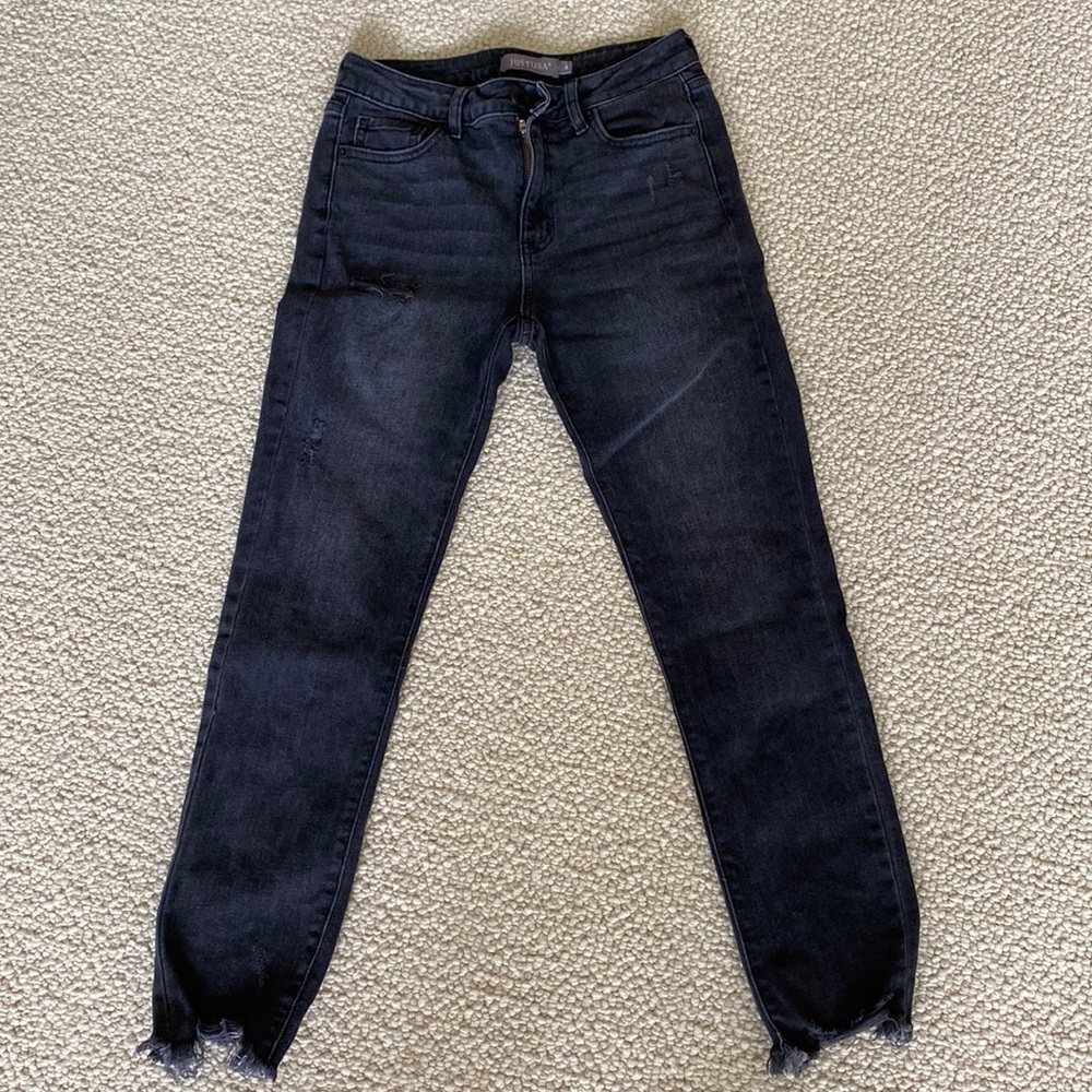 Just USA size 4 distressed black wash jeans.